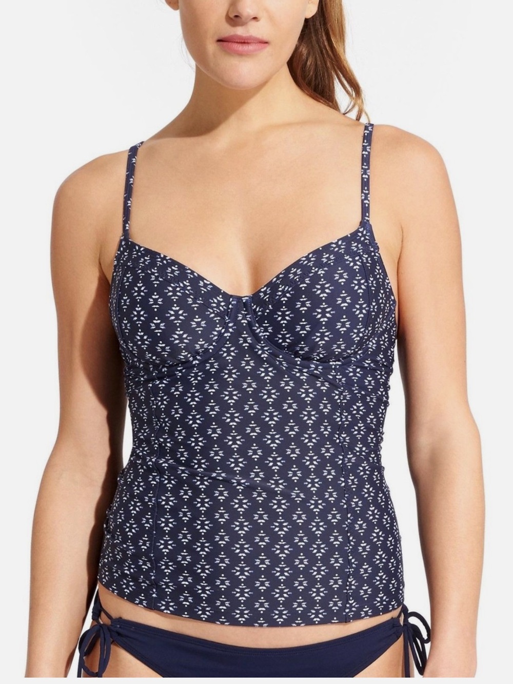 Athleta Taza Kaimana Blue and White Tankini Top, size 38 B/C